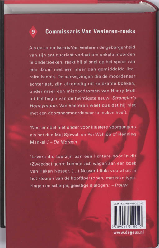 De zwaluw, de kat, de roos en de dood / Van Veeteren-reeks / 9 achterkant