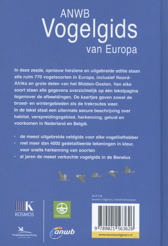 ANWB vogelgids van Europa achterkant
