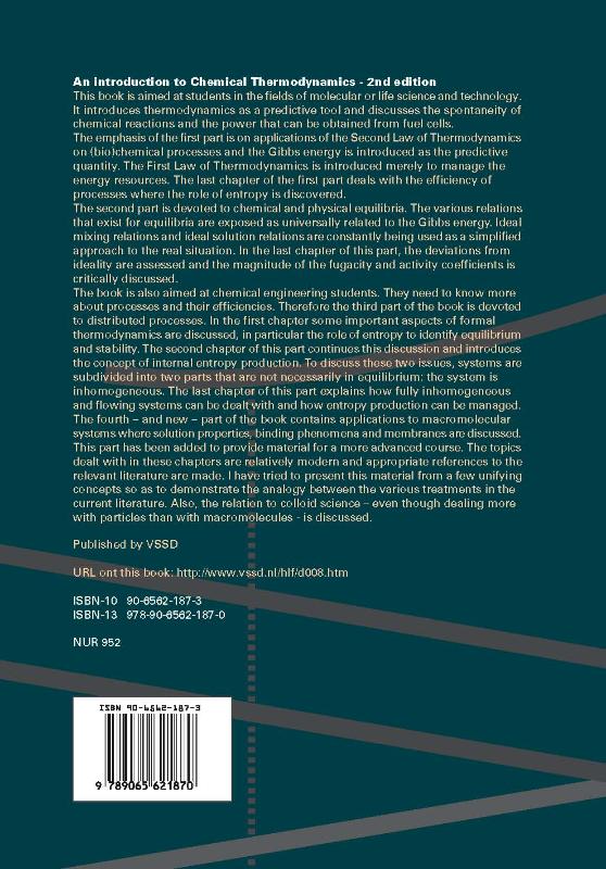 Introduction to Chemical Thermodynamics achterkant