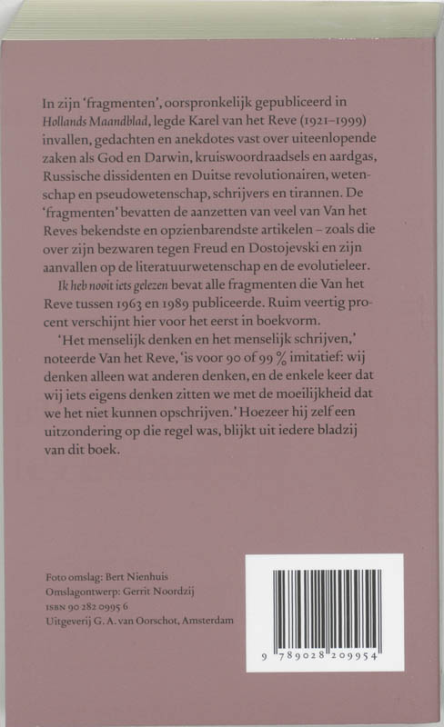 Ik Heb Nooit Iets Gelezen En Alle Andere achterkant