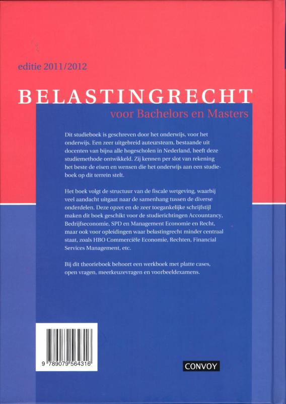 Belastingrecht Voor Bachelors En Masters / 11/12 / Deel Theorieboek achterkant