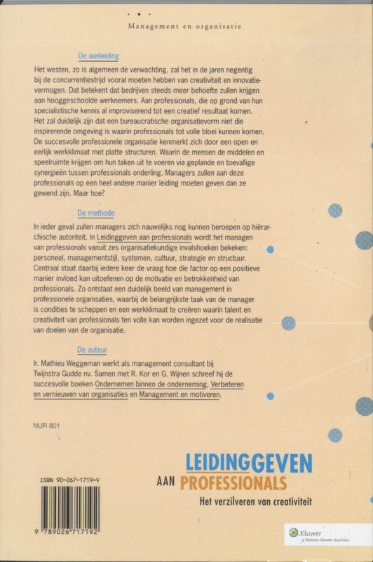 Leidinggeven aan professionals / Management & Organisatie achterkant