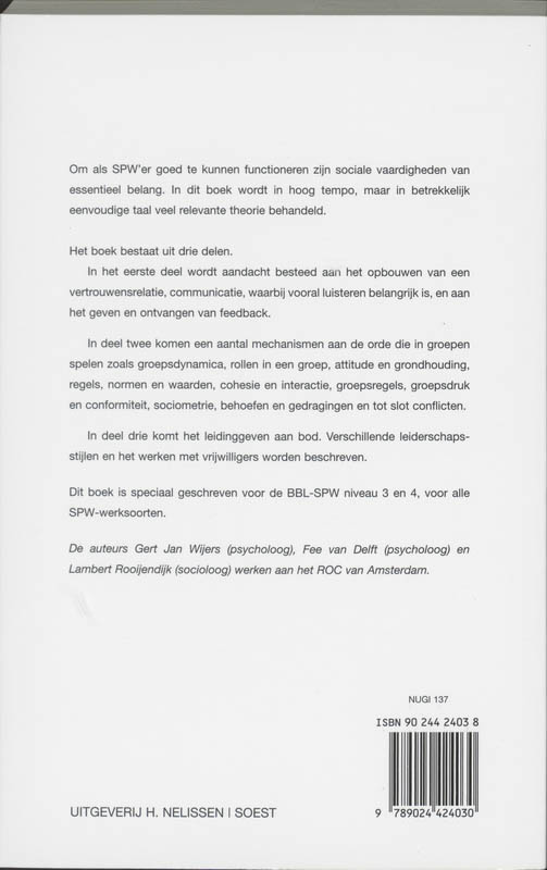 Sociale Vaardigheden Voor Spw achterkant