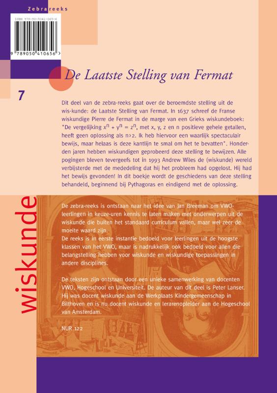 De Laatste Stelling van Fermat / Zebra-reeks / 7 achterkant