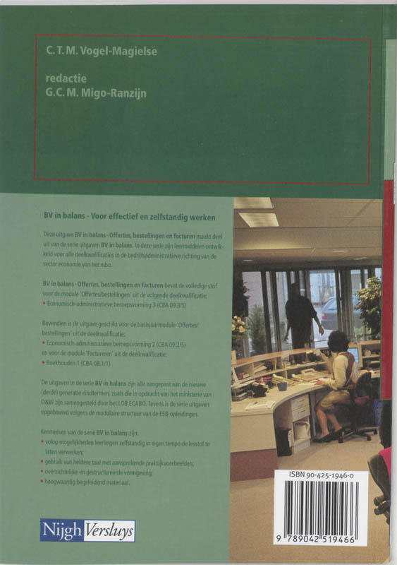 BV in balans Offertes, bestellingen en facturen Theorieboek achterkant