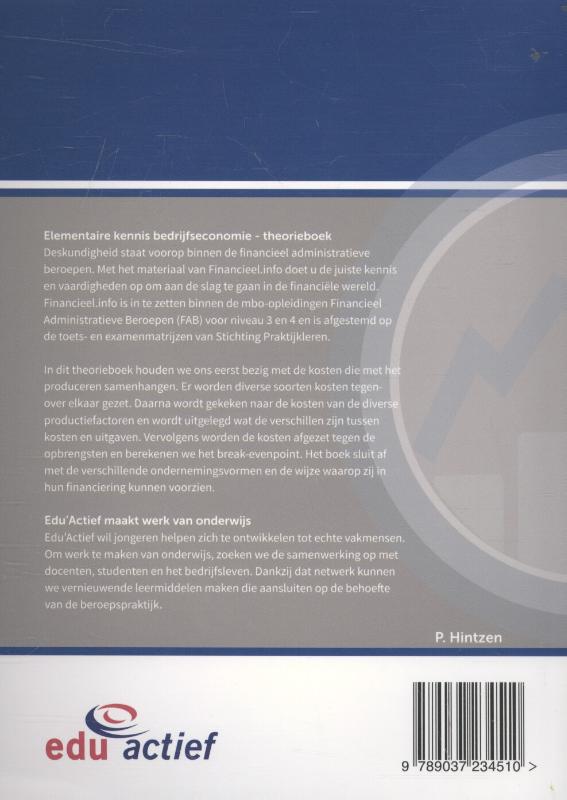 Elementaire kennis Bedrijfseconomie / Besisdeel / Theorieboek / Financieel.info achterkant