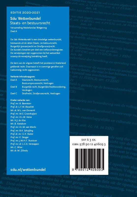 Sdu Wettenbundel 2020-2021 (set 3 ex) / Educatieve wettenverzameling achterkant