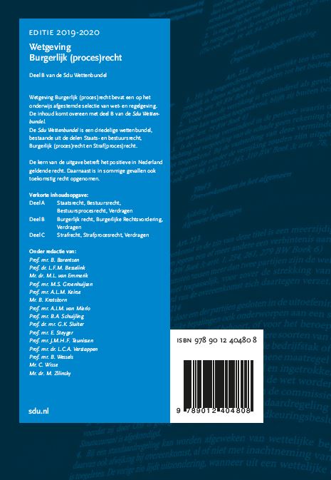 Educatieve wettenverzameling  -   Sdu Wettenbundel Burgerlijk (proces)recht. Editie 2019-2020 achterkant