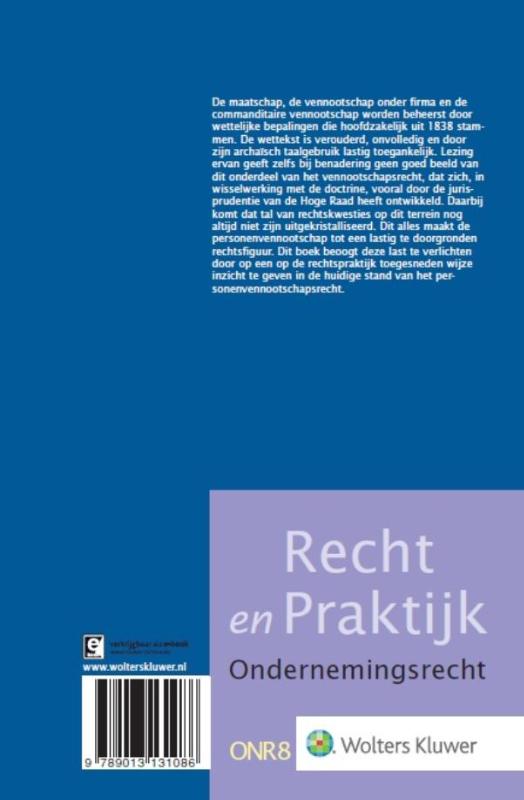 Recht en Praktijk - Ondernemingsrecht 8 -   Het Nederlandse personenvennootschapsrecht achterkant