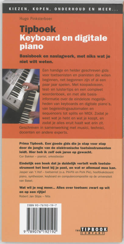 Tipboek-serie Tipboek keyboard en digitale piano / Tipboek-serie achterkant