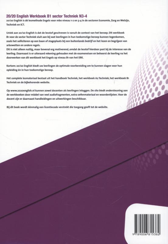 20/20 English sector techniek N3-4 Werkboek B1 achterkant