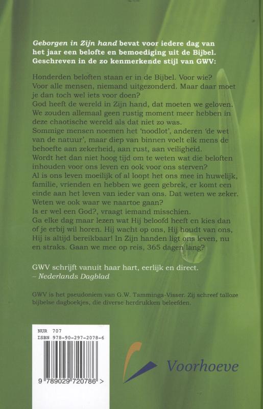 Geborgen in Zijn hand achterkant