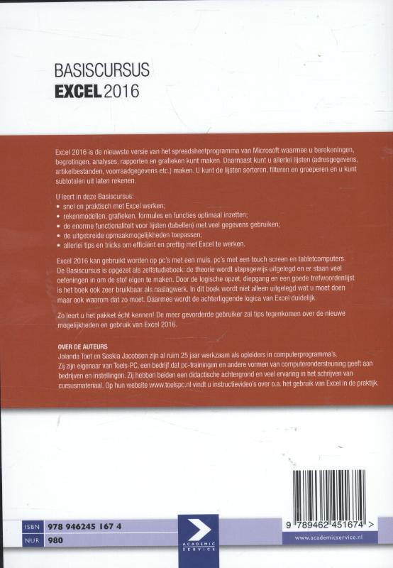 Basiscursus excel 2016 achterkant