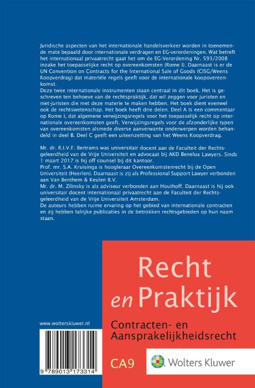 Overeenkomsten in het internationaal privaatrecht en het Weens Koopverdrag / Recht en Praktijk - contracten en aansprakelijkheidsrecht / CA9 achterkant