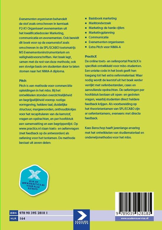 Evenementen organiseren / Pitch achterkant