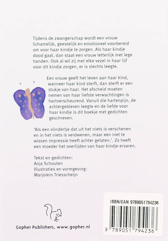 Dag lieve kleine vlinder achterkant