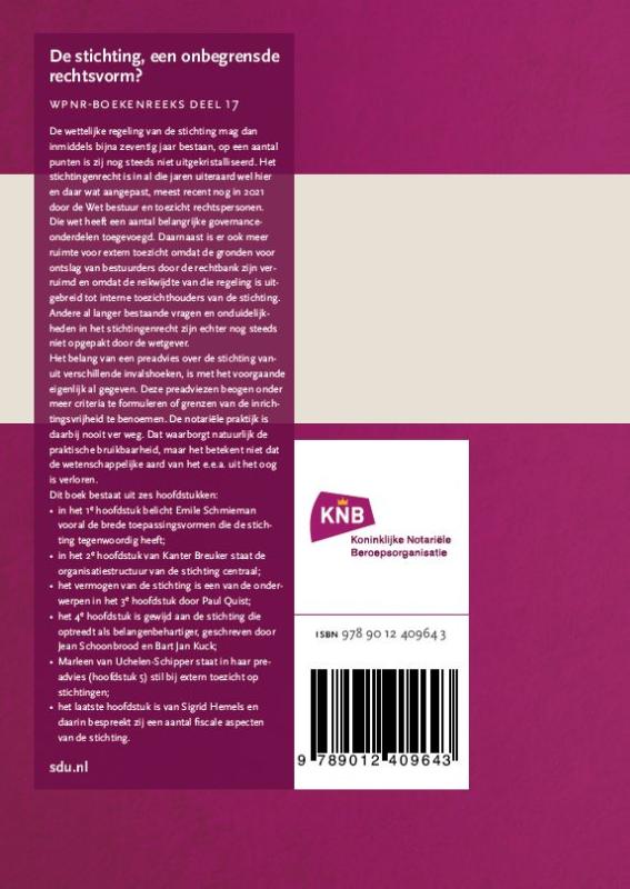 De stichting, een onbegrensde rechtsvorm? / WPNR Boekenreeks / 17 achterkant