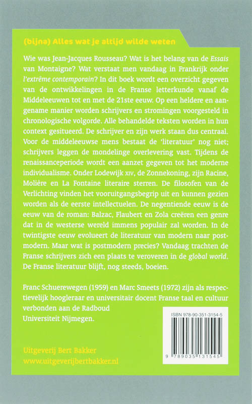 Franse literatuur in een notendop achterkant