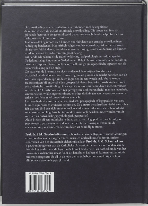 Handboek taalontwikkeling, taalpathologie en taaltherapie bij Nederlandssprekende kinderen achterkant