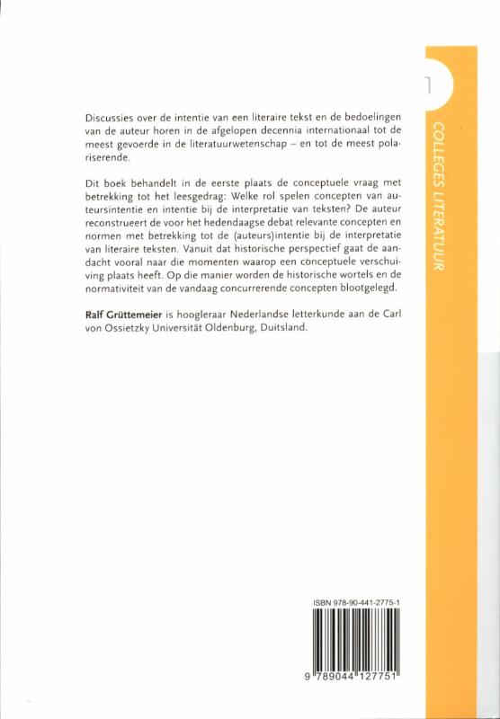 Auteursintentie / Colleges Literatuur / 1 achterkant