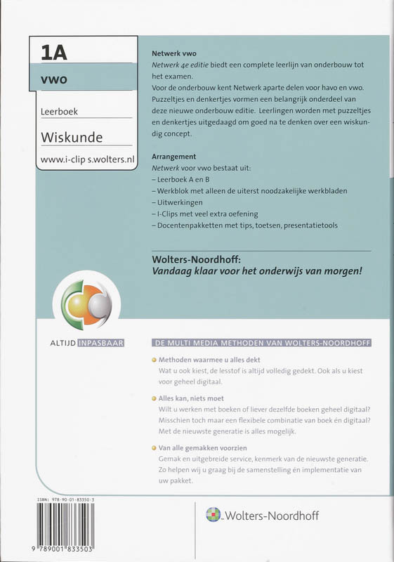 Leerboek 1A Vwo Netwerk wiskunde achterkant