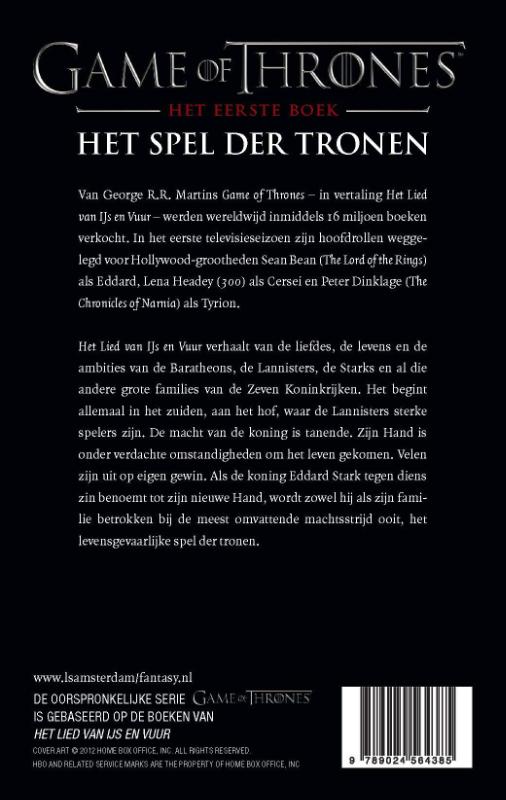 Het spel der tronen / Game of Thrones / 1 achterkant