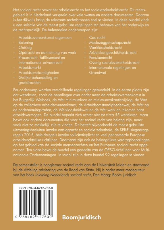 Wetgeving sociaal recht 2023/2024 / Boom Juridische wettenbundels achterkant