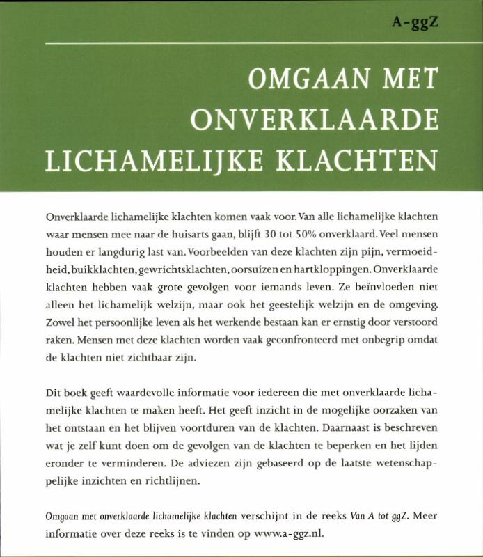 Omgaan met onverklaarde lichamelijke klachten / Van A tot ggZ achterkant
