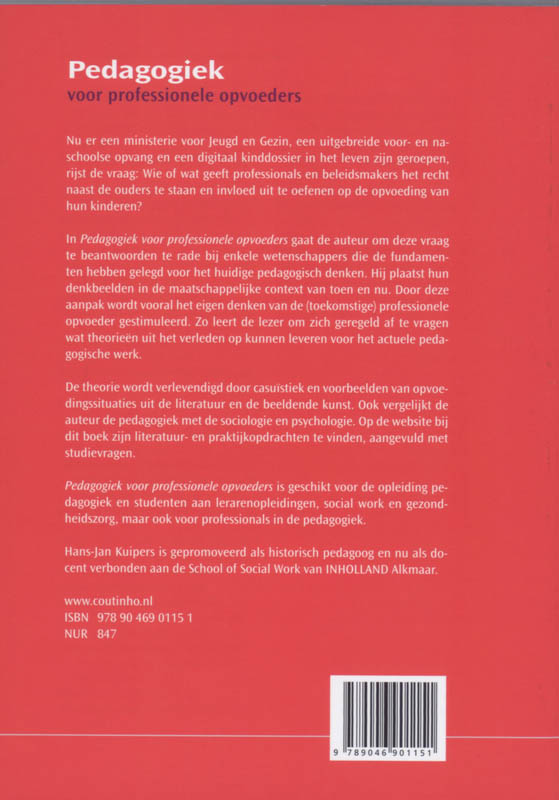 Pedagogiek voor professionele opvoeders achterkant