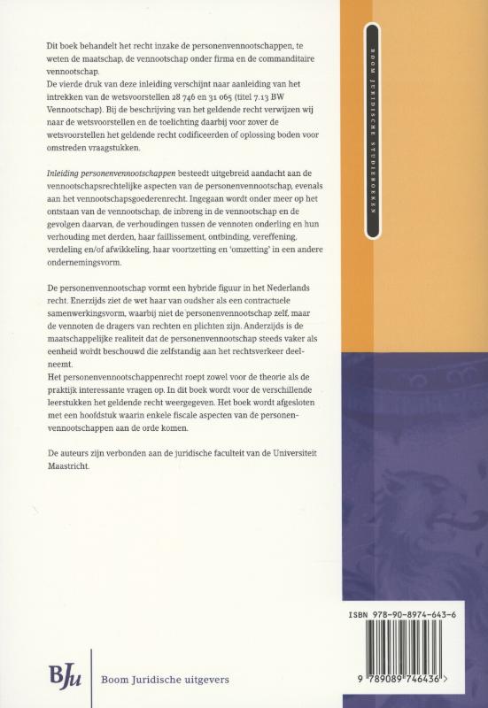 Inleiding personenvennootschappen / Boom Juridische studieboeken achterkant