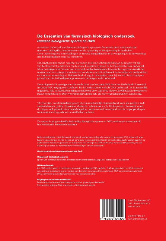 De essenties van forensisch biologisch onderzoek. achterkant