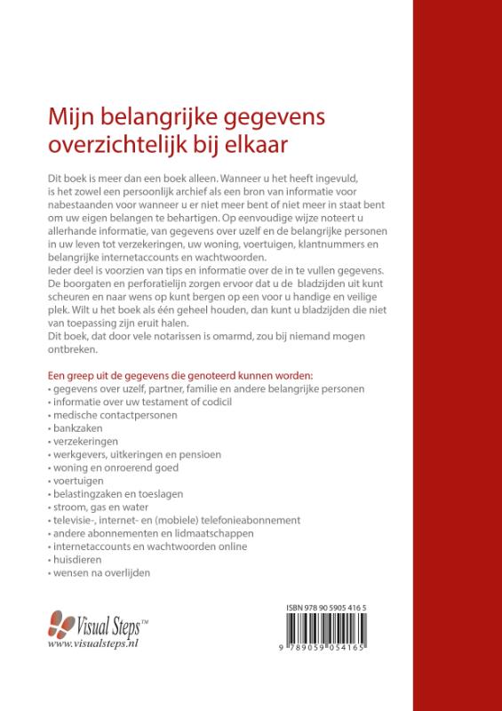 Mijn belangrijke gegevens overzichtelijk bij elkaar achterkant