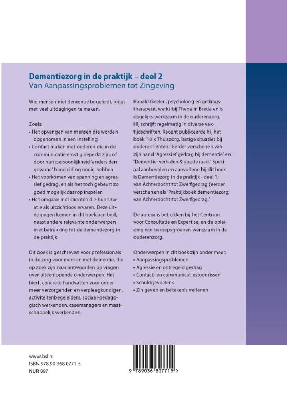 Dementiezorg in de praktijk deel 2, van aanpassingsproblemen tot zingeving achterkant