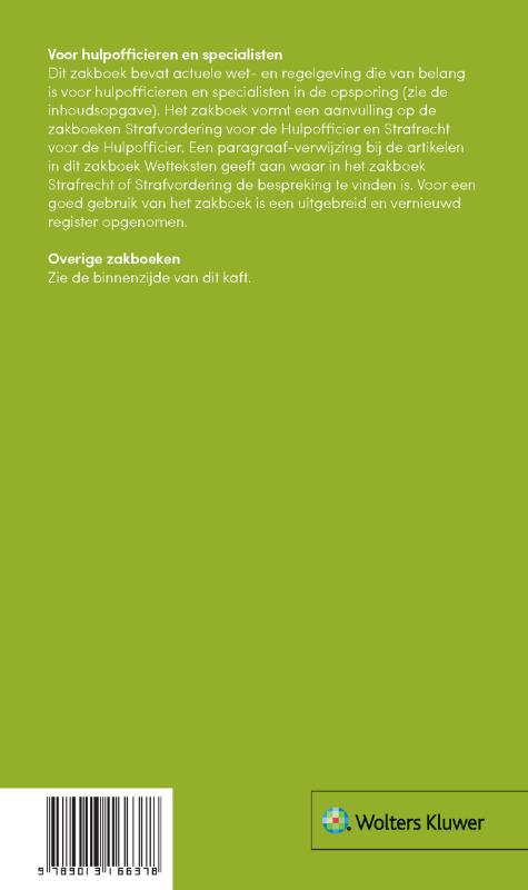 Zakboek Wetteksten voor de Hulpofficier 2022 achterkant