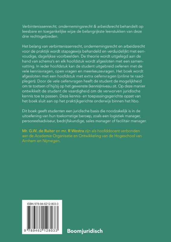 Verbintenissenrecht, ondernemingsrecht & arbeidsrecht / Recht in je opleiding achterkant