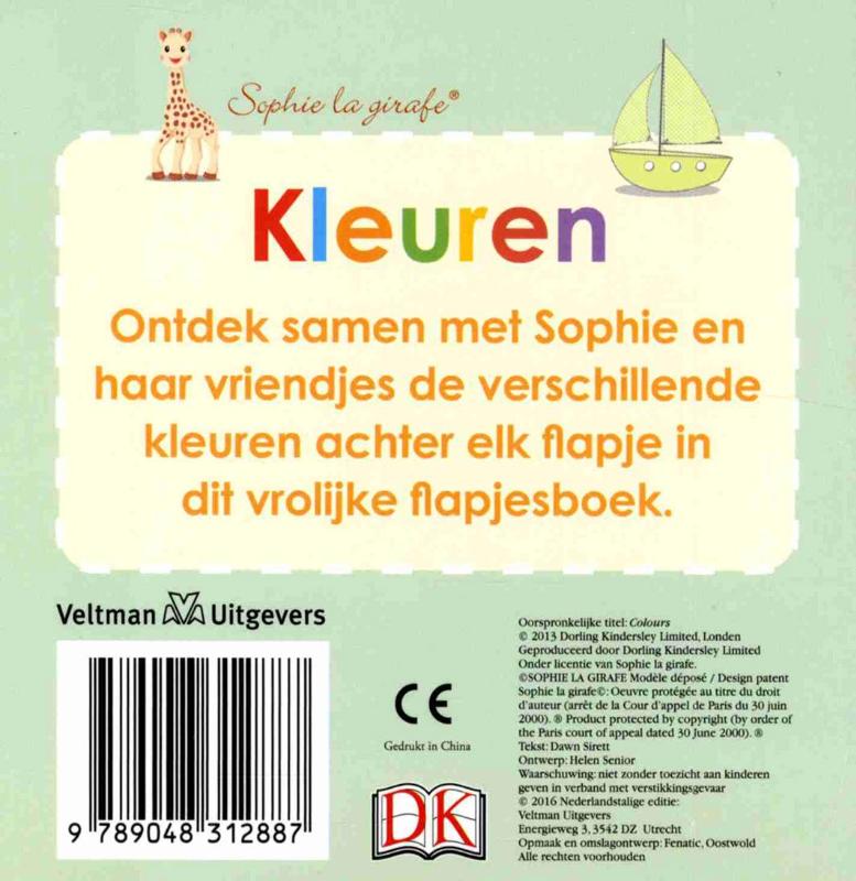 Baby kartonboekje Sophie - Kleuren achterkant