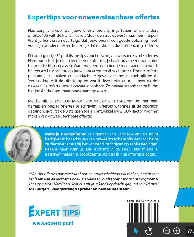 Experttips voor onweerstaanbare offertes / Experttips boekenserie achterkant