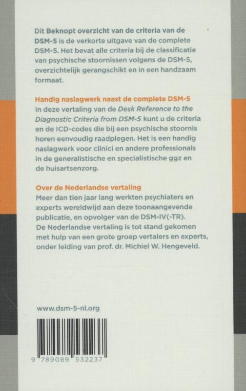 Beknopt overzicht van de criteria DSM-5 achterkant