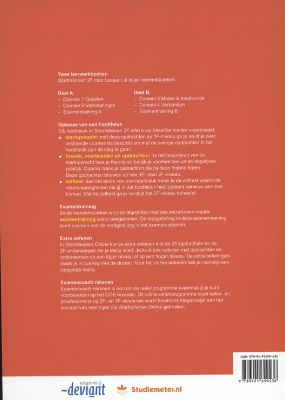 Startrekenen 2F mbo Rekenen Deel A leerwerkboek achterkant