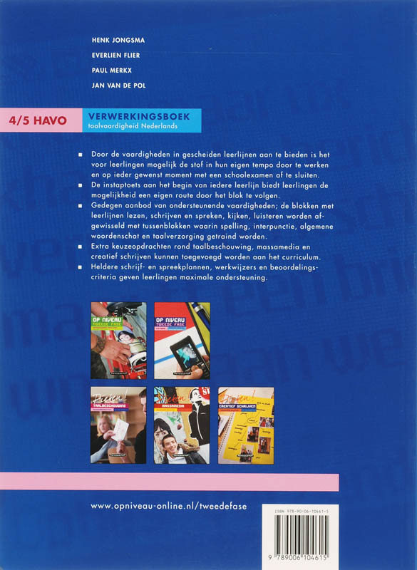 Op Niveau taalvaardigheid Nederlands 4/5 Havo Verwerkingsboek achterkant