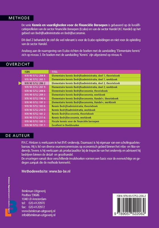 Elementaire kennis Bedrijfsadministratie 2 Theorieboek achterkant