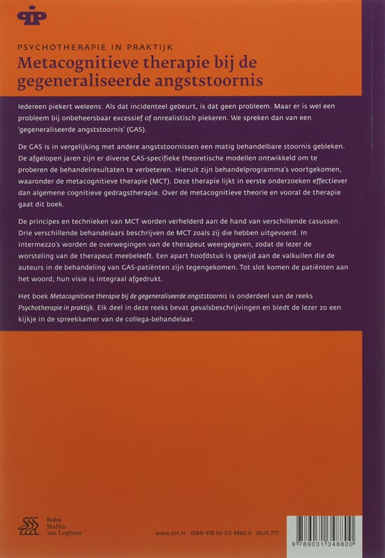 Psychotherapie in Praktijk  -   Metacognitieve therapie bij de gegeneraliseerde angststoornis achterkant