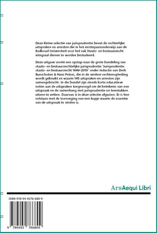 Ars Aequi Jurisprudentie  -   Jurisprudentie Inleiding Staats- en bestuursrecht 1879-2019 achterkant