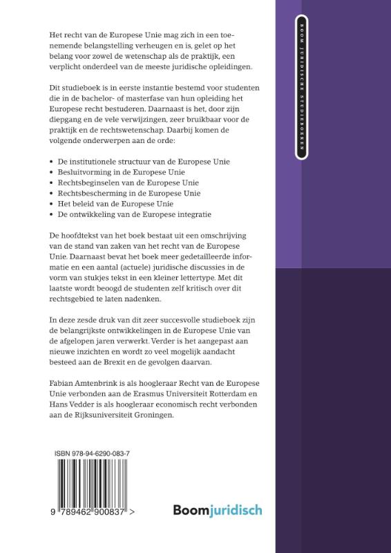 Recht van de Europese Unie / Boom Juridische studieboeken achterkant