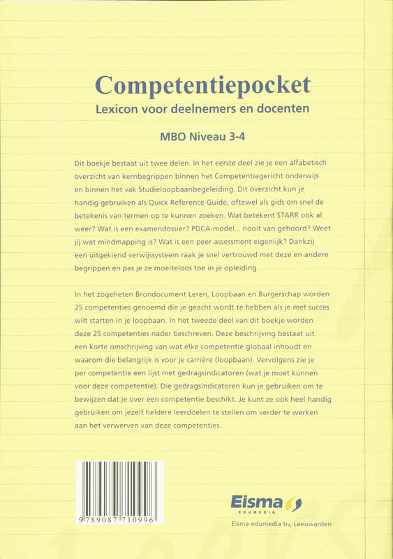 Competentiepocket / Mbo Niveau 3-4 achterkant