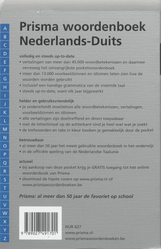 Prisma woordenboek Nederlands-Duits / Pocket woordenboeken achterkant