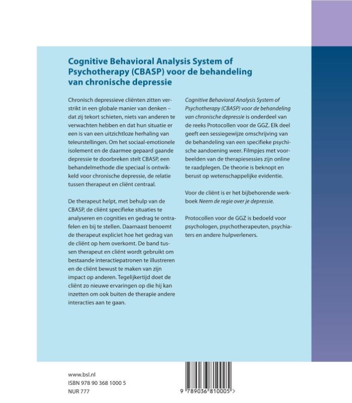 Cognitive behavioral analysis system of psychotherapy (CBASP) voor de behandeling van chronische depressie / Protocollen voor de GGZ achterkant