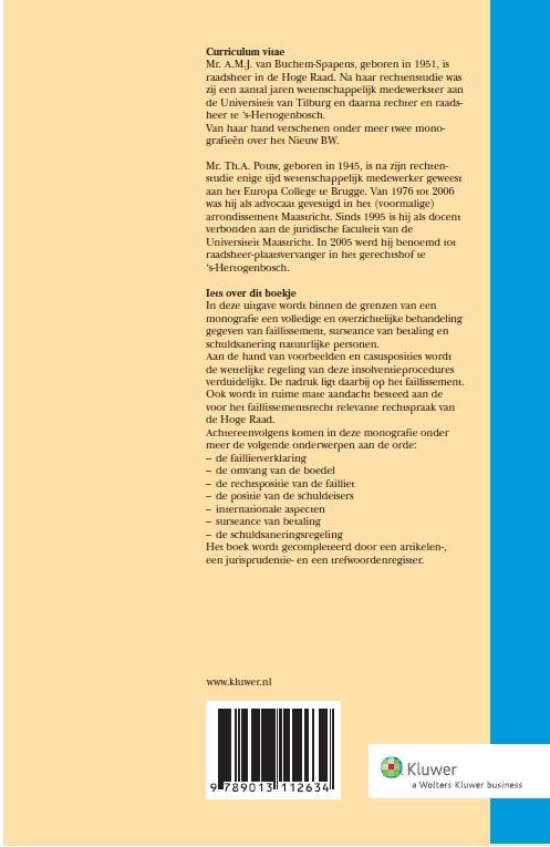 Faillissement, surseance van betaling en schuldsanering achterkant