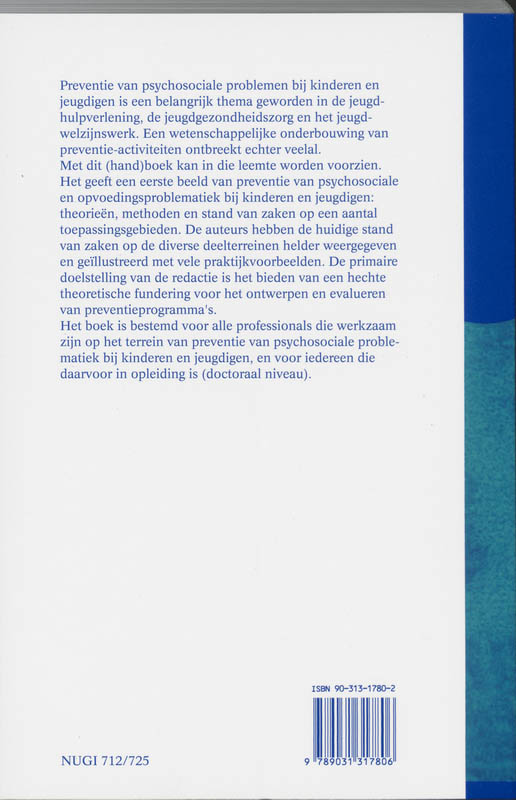 Preventie van psychosociale problemen bij kinderen en jeugdigen achterkant