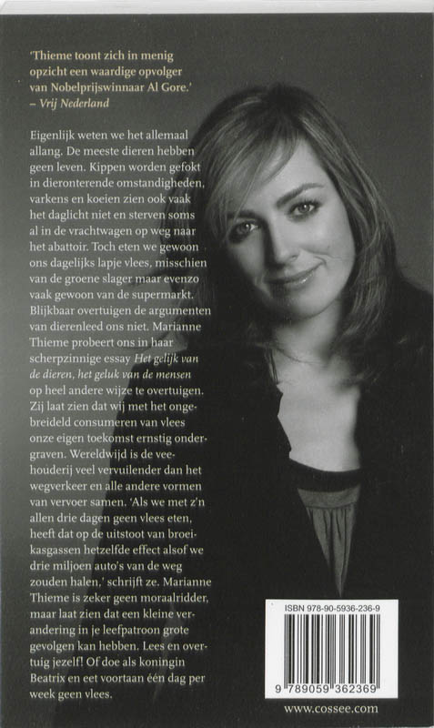 Het gelijk van de dieren, het geluk van de mensen / Cossee Essay achterkant